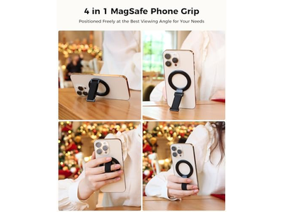 Grip per telefono MagSafe con cinturino da dito e anello per cavalletto nero