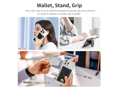 Supporto magnetico per portafoglio con presa per telefono, espandibile e pieghevole, bianco