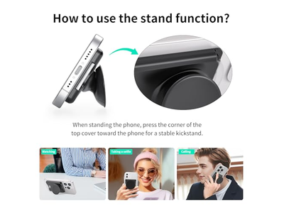 Supporto magnetico per portafoglio con presa per telefono, espandibile e pieghevole, bianco