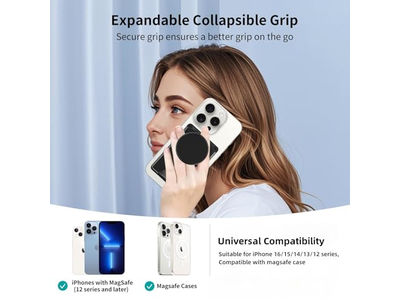 Supporto magnetico per portafoglio con presa per telefono, espandibile e pieghevole, bianco