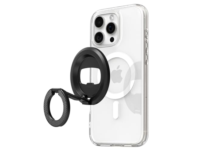 Impugnatura porta cellulare magnetica con cavalletto e apribottiglie - nera