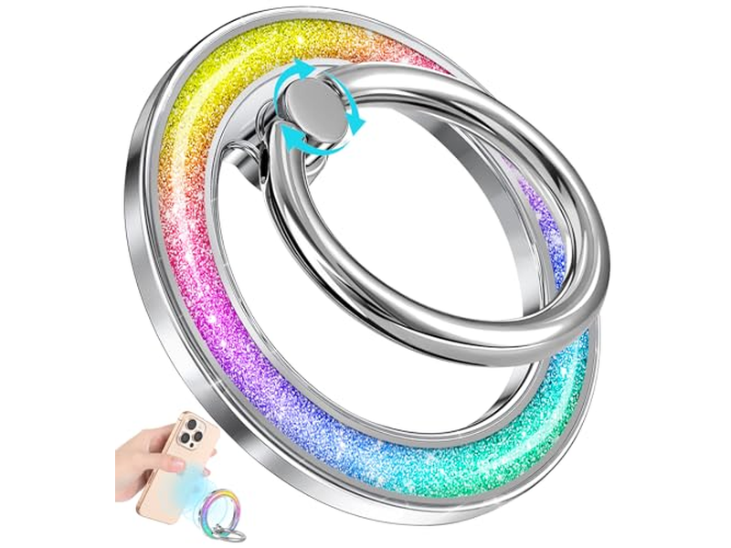 Supporto magnetico per anello per telefono con impugnatura rimovibile per il dito - Design glitterato