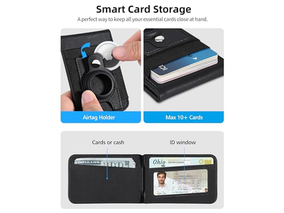 Portafoglio magnetico con porta Airtag, finestra ID, 4 slot per carte RFI