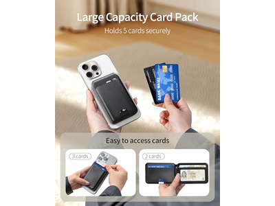 Portafoglio magnetico con supporto per 5 carte con blocco RFID e supporto regolabile
