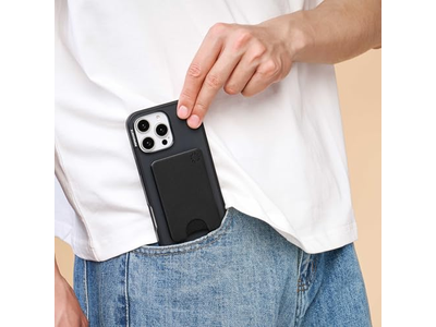 Portafoglio sottile per telefono e porta carte compatibile con ricarica wireless - Nero