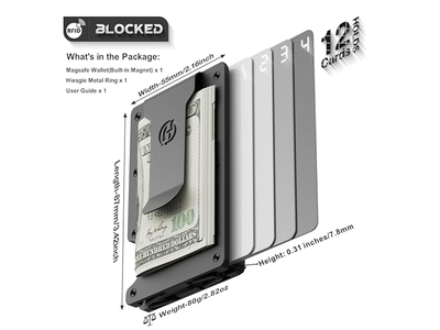 Portafoglio sottile con fermasoldi Porta carte in metallo con blocco RFID Nero